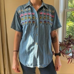 Vintage Embroidered Denim Button-up